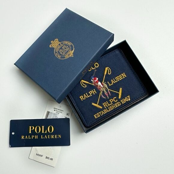 Polo Ralph Lauren Crest Canvas & Leather Card Case - Picture 1 of 7